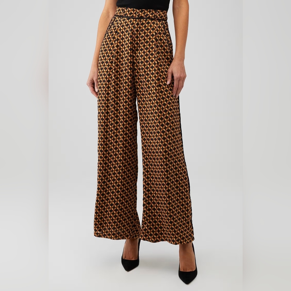 MINKPINK Valentina Black and Brown Geometric Wide-Leg Pants